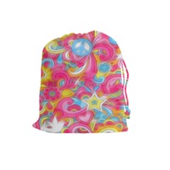 Hippy Peace Swirls Drawstring Pouch (large) by KirstenStar