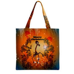 Funny, Cute Christmas Giraffe Grocery Tote Bags by FantasyWorld7