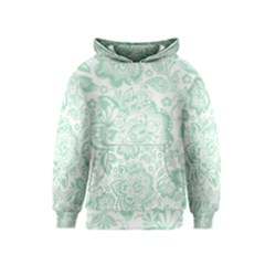 Mint Green And White Baroque Floral Pattern Kid s Pullover Hoodies by Dushan
