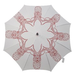 Modern Red Geometric Christmas Deer Illustration Hook Handle Umbrellas (large) by Dushan