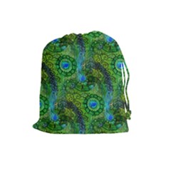 Emerald Boho Abstract Drawstring Pouches (large)  by KirstenStar