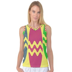 Easter Egg Shapes Large Wave Green Pink Blue Yellow Women s Basketball Tank Top by Alisyart