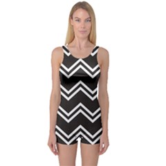 Black Black And White With Zigzag Pattern Boyleg One Piece Swimsuit by CoolDesigns