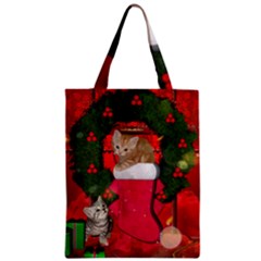 Christmas, Funny Kitten With Gifts Zipper Classic Tote Bag by FantasyWorld7