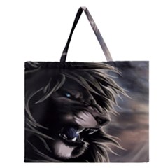 Angry Lion Digital Art Hd Zipper Large Tote Bag by Celenk