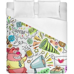Doodle New Year Party Celebration Duvet Cover (california King Size) by Celenk