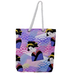 Japanese Abstract Blue Full Print Rope Handle Tote (large) by snowwhitegirl