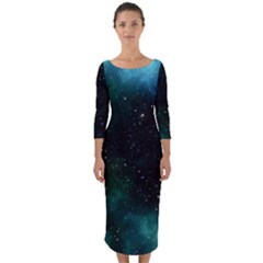 Galaxy Sky Blue Green Quarter Sleeve Midi Bodycon Dress by snowwhitegirl