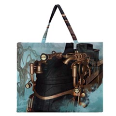 Spirit Of Steampunk, Awesome Train In The Sky Zipper Large Tote Bag by FantasyWorld7