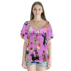 Pup Party V-neck Flutter Sleeve Top by 100rainbowdresses