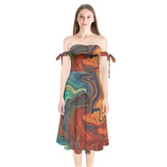 Abstract Art Pattern Shoulder Tie Bardot Midi Dress by HermanTelo