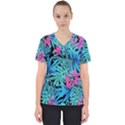 Leaves Picture Tropical Plant Women s V-Neck Scrub Top View1