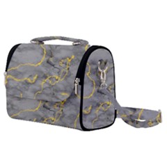 Marble Neon Retro Light Gray With Gold Yellow Veins Texture Floor Background Retro Neon 80s Style Neon Colors Print Luxuous Real Marble Satchel Shoulder Bag by genx
