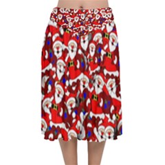 Nicholas Santa Christmas Pattern Velvet Flared Midi Skirt by Wegoenart