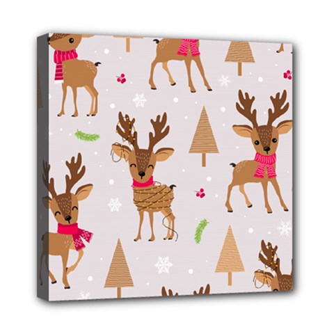 Christmas Seamless Pattern With Reindeer Mini Canvas 8  X 8  (stretched) by Vaneshart