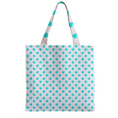 White Light Blue Hearts Pattern, Pastel Sky Blue Color Zipper Grocery Tote Bag by Casemiro