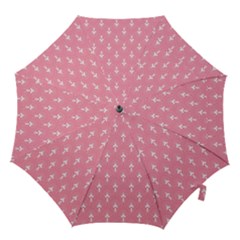 White And Pink Art-deco Pattern Hook Handle Umbrellas (small) by Dushan