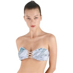 Gray Faux Marble Blue Accent Twist Bandeau Bikini Top by Dushan