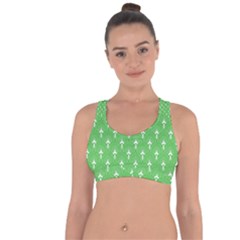 Green And White Art-deco Pattern Cross String Back Sports Bra by Dushan