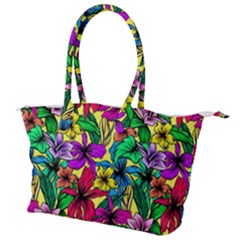 Hibiscus Flowers Pattern, Floral Theme, Rainbow Colors, Colorful Palette Canvas Shoulder Bag by Casemiro