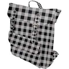 Black And White Buffalo Plaid Buckle Up Backpack by SpinnyChairDesigns