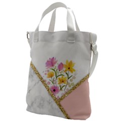 Minimal Peach Gold Floral Marble A Canvas Messenger Bag by gloriasanchez