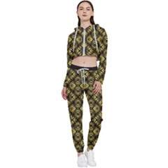 Tiled Mozaic Pattern, Gold And Black Color Symetric Design Cropped Zip Up Lounge Set by Casemiro