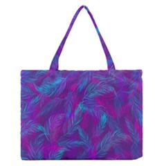 Leaf-pattern-with-neon-purple-background Zipper Medium Tote Bag by Jancukart