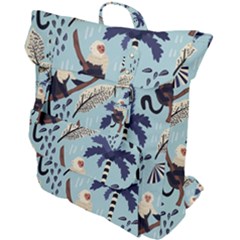 Tropical-leaves-seamless-pattern-with-monkey Buckle Up Backpack by nate14shop