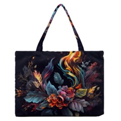 Flowers Flame Abstract Floral Zipper Medium Tote Bag by Jancukart