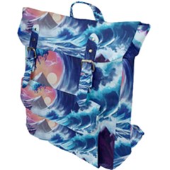 Storm Tsunami Waves Ocean Sea Nautical Nature Buckle Up Backpack by Ravend