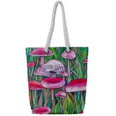 Forest Mushrooms Full Print Rope Handle Tote (small) by GardenOfOphir