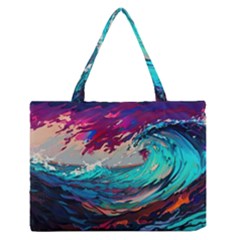 Tsunami Waves Ocean Sea Nautical Nature Water Painting Zipper Medium Tote Bag by Jancukart