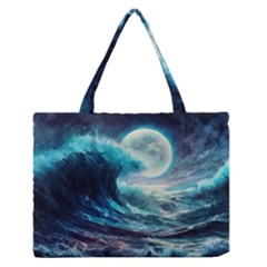 Tsunami Waves Ocean Sea Nautical Nature Water 4 Zipper Medium Tote Bag by Jancukart