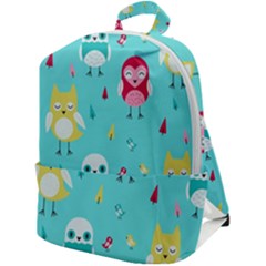Owls Owl Bird Cute Animal Art Vector  Pattern Colorful Zip Up Backpack by Salman4z