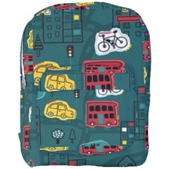 Seamless-pattern-hand-drawn-with-vehicles-buildings-road Full Print Backpack by Salman4z
