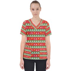 Christmas Papers Red And Green Women s V-neck Scrub Top by Ndabl3x