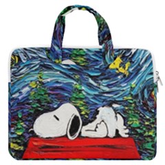 Dog Cartoon Vincent Van Gogh s Starry Night Parody Macbook Pro 13  Double Pocket Laptop Bag by Sarkoni