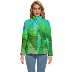 Sunlight Filtering Through Transparent Leaves Green Blue Women s Puffer Bubble Jacket Coat by Ket1n9