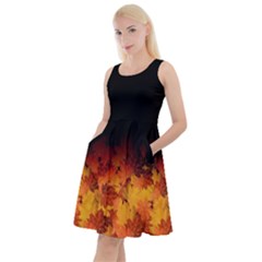 Gradient Dark Tree Autumn Leaf Party Knee Length Skater Dress With Pockets by CoolDesigns
