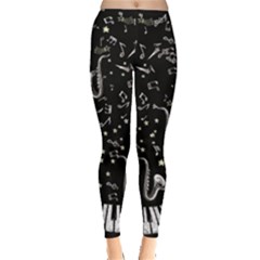 Play Music Dark Black Pattern With Music Notes Treble Clef Women s Leggings by CoolDesigns