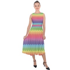 1998 - Colorful Chevron Rainbow Colored Pattern Women s Midi Tie-back Chiffon Dress by CoolDesigns