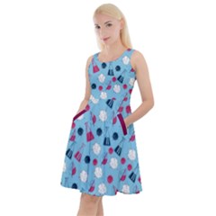 Science Germs School Flask Print Light Blue Knee Length Skater Dress With Pockets by CoolDesigns
