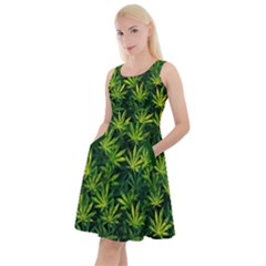 Full Marijuana Green Marijuana Leaves Knee Length Skater Dress With Pockets by CoolDesigns