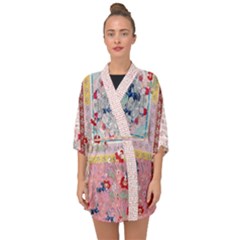 Vintage Horse Floral Pink Patchwork Half Sleeve Chiffon Kimono by CoolDesigns