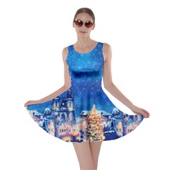 Blue Xmas City Lights Snow Double Sided Skater Dress by CoolDesigns