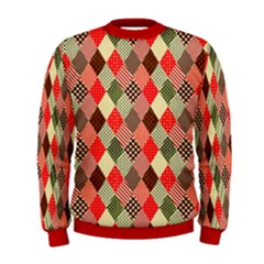 Red Checkered Diamond Tarton Patter Soft Comfy Mens Sweatshirt by CoolDesigns