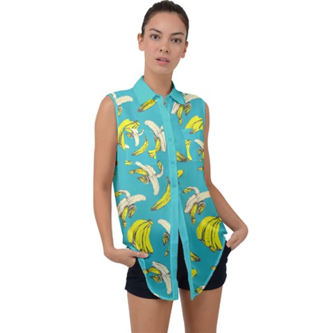 Mint Banana Sleeveless Chiffon Button Shirt by CoolDesigns