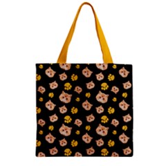 Dark & Yellow Kitty Cat Face Pet Zipper Grocery Tote Bag by CoolDesigns