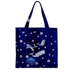 Dark Blue Sperm Whale Pattern Zipper Grocery Tote Bag by CoolDesigns